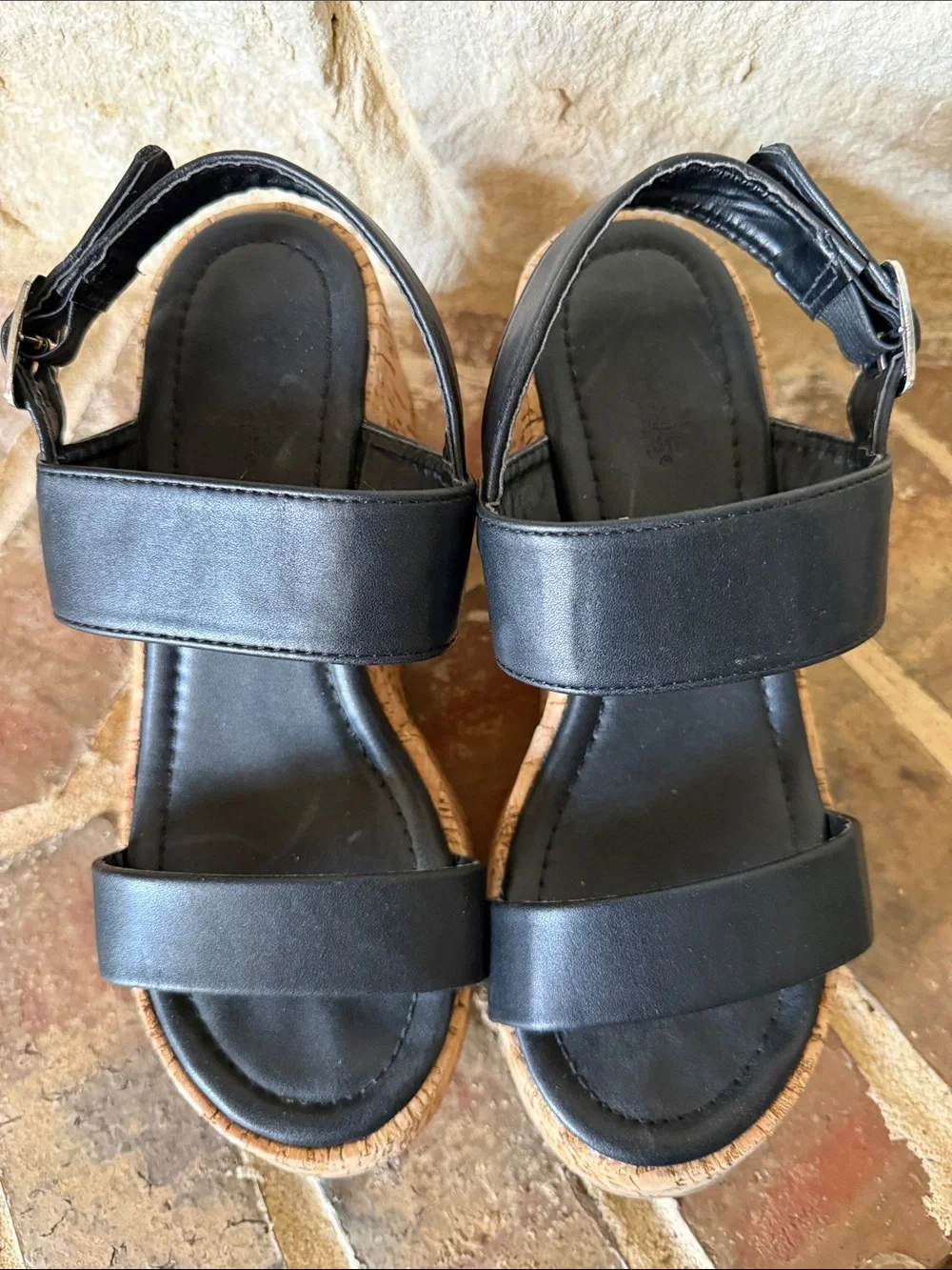 Charlotte Russe Black Cork Platform Sandals - Women's Comfortable Summer Wedges - Picture 3 of 8